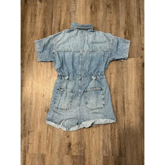 Free People Women’s Marci Denim Cuffed Shortall Size Medium - Picture 2 of 10